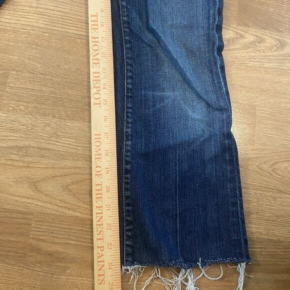 7 FOR ALL MAN KIND Boot cut Solid Dark Blue Wash Denim Jeans Size 28 Raw Hem - Picture 6 of 16